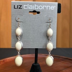 NWT Liz Claiborne silver tone cream stone earrings
